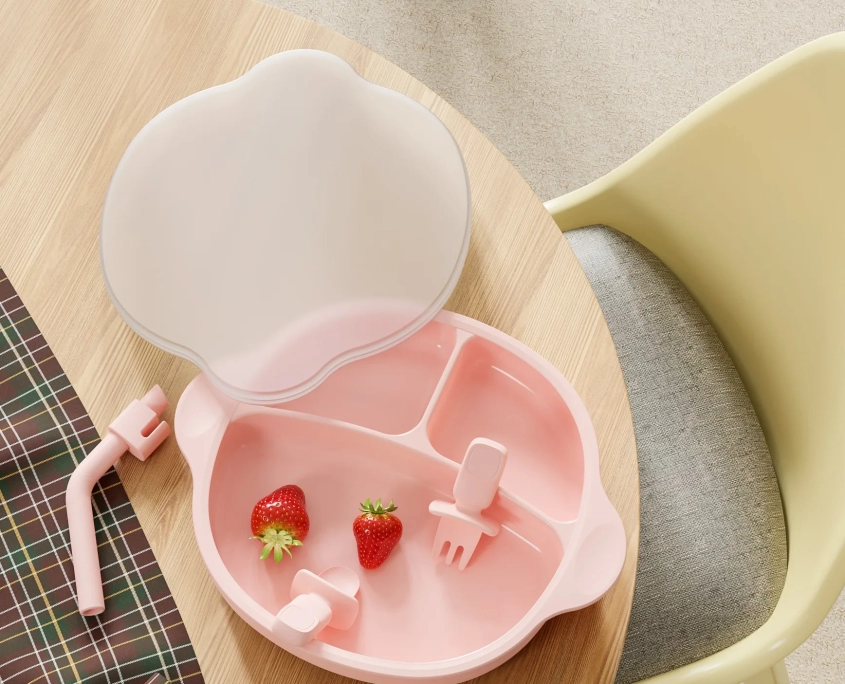 Solid color silicone baby plates (2)